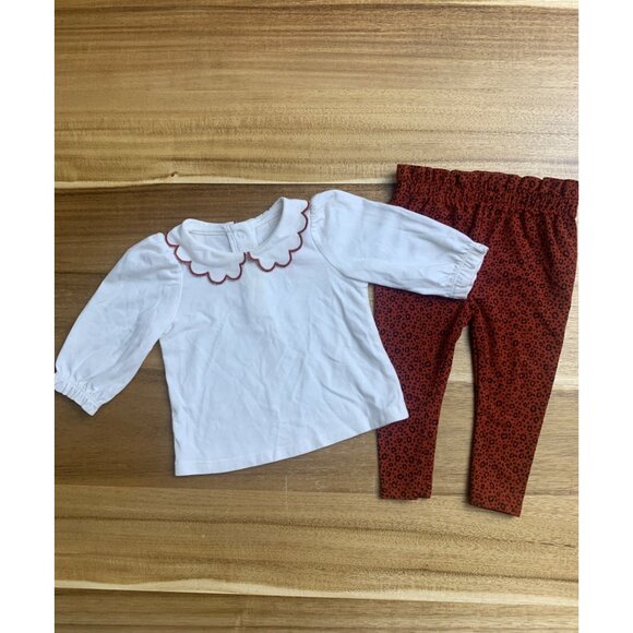 Cat & Jack Baby Girl White Blouse & Red Pants Set With Scalloped Collar Size 3-6 - Picture 12 of 12